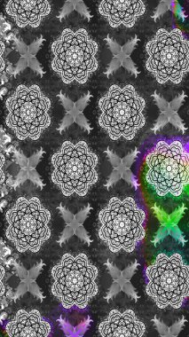 El çizimi çiçekli soyut çizim kalıbı. Raster illüstrasyonu. Gri renkli çiçekler.