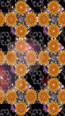 Çiçekli karalama şeklinde Raster çiçek deseni. Yumuşak, yaz çiçekli arka plan. Turuncu renkte çiçekler.