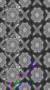 Raster illüstrasyonundaki çiçek desenli çizim. Gri renkli çiçekler.