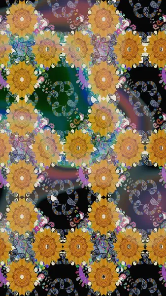 Raster Illustrasyon 'daki Çiçek Deseni' nin son moda çizimi. Sarı renkli çiçekler. Renkli Yaz Temalı eskiz kalıbı. Düz Çiçek Elementleri Tasarımı.