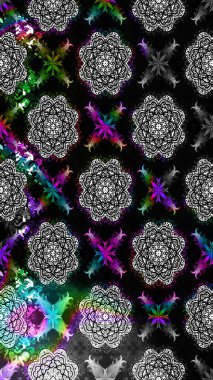 Çiçekler. Soyut etnik raster çizim kalıbı. Vadinin çiçekleri siyah renklerde.