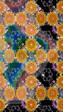 Çiçek desenli çizim. Raster illüstrasyonu. Asya tekstil tarzında. Güzel kumaş deseni. Renkli Bahar Teması eskiz kalıbı. Düz Çiçek Elementleri Tasarımı.