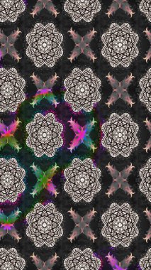 Çiçekli ipek eşarp. El çizimi çiçek unsurları olan soyut çizim raster deseni. 1950-1960 motifleri. Retro tekstil tasarım koleksiyonu. Gri üzerine gri.