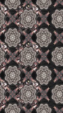 Çiçek desenli çizim. Raster illüstrasyonu. Asya tekstil tarzında. Gri renkli çiçekler. Raster illüstrasyonu.