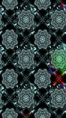 Suluboya çiçekli çiçek deseni. Raster illüstrasyonu. Siyah renkte güzel tekstil.