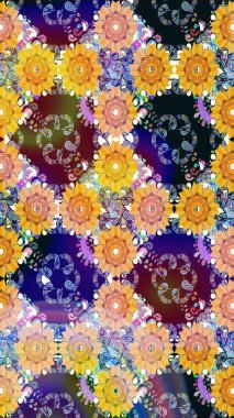 Çiçekli karalama şeklinde Raster çiçek deseni. Yumuşak, bahar çiçekli arka plan. Sarı renkte çiçekler.