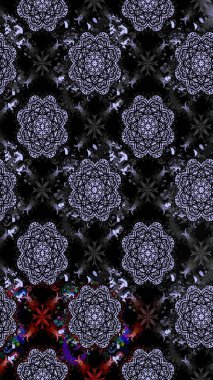 Suluboya elle çizilmiş çiçek desenli eskiz deseni. Parlak renkli fantezi çiçekleri, yapraklar, siyah renkli tomurcuklar.