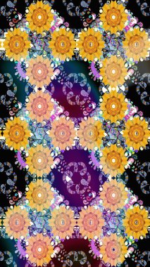 Çiçek desenli eskiz. Sarı renkli çiçekler. Renkli Bahar Teması eskiz kalıbı. Düz Çiçek Elementleri Tasarım Raster illüstrasyonu.