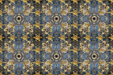 Altın desenli çiçek dekoru. Doğu tarzı element. Çizgi sanatı tasarım şablonu için kusursuz sınır. Gri ve mavi renklerde altın element. Davetiyeler, kartlar, web sayfası için Raster illüstrasyonu.