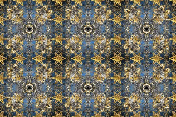 Altın desenli çiçek dekoru. Doğu tarzı element. Çizgi sanatı tasarım şablonu için kusursuz sınır. Gri ve mavi renklerde altın element. Davetiyeler, kartlar, web sayfası için Raster illüstrasyonu.