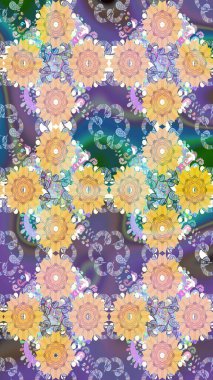 Çiçek desenli eskiz, yaz çiçekleri. Bej renkli çiçekler. Renkli Bahar Teması eskiz kalıbı. Düz Çiçek Elementleri Tasarımı.