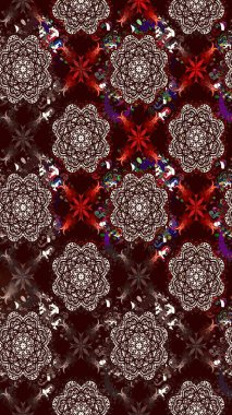 Çiçek desenli çizim. Raster illüstrasyonu. Asya tekstil tarzında. Kahverengi renkli çiçekler. Raster illüstrasyonu.