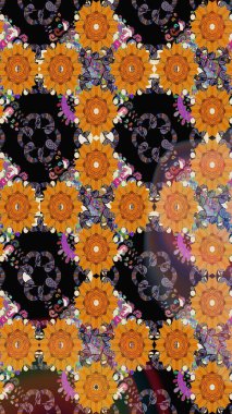 Çiçekli karalama şeklinde Raster çiçek deseni. Nazik, narin çiçek arkaplanı. Turuncu renkte çiçekler.