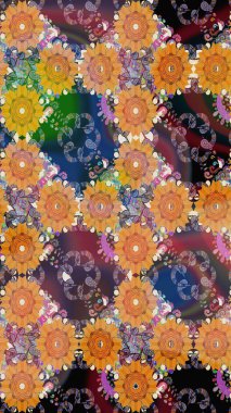 Turuncu renkli güzel çiçekli çizim deseni, suluboya çiçek deseni, duvar kağıdı, kart ya da kumaş için fayanslı. Raster..