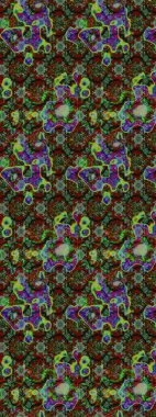 Desen, çizim, çiçek sınırı. Çiçek çelengi. Güzel, parlak, pürüzsüz kumaş, tuval. Kıvırcık, parlak örgü. Eski moda arka plan. Raster illüstrasyonu.