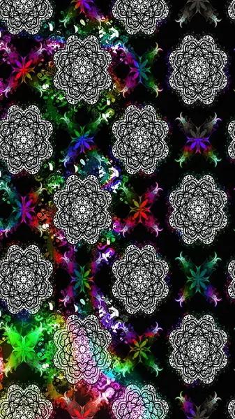 Siyah renkte güzel çiçekler, suluboya desenli, duvar kağıdı, kart ya da kumaş için fayanslı eskizler. Raster..