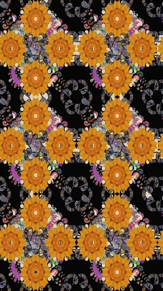 Desen, çizim, çiçek sınırı. Çiçek çelengi. Güzel, parlak, pürüzsüz kumaş, tuval. Kıvırcık, parlak örgü. Eski moda arka plan. Raster illüstrasyonu.