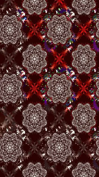 Çiçek desenli çizim. Raster illüstrasyonu. Asya tekstil tarzında. Kahverengi renkli çiçekler. Raster illüstrasyonu.