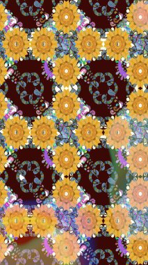 Sevimli çiçek raster deseni. Kahverengi renkli çiçekler. Sketch Colour Spring Theme eskiz kalıbı. Düz Çiçek Elementleri Tasarımı.