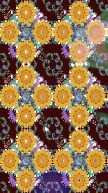 Gömlek baskısı için çiçek boyası. Çiçek desenli eskiz. Kahverengi renkte çiçekler.