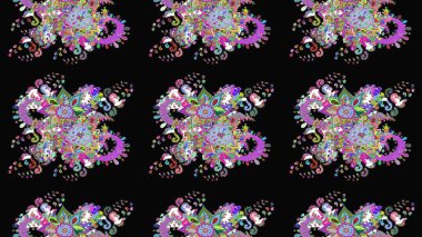 Varicoloblack Raster çizimi. Küçük çiçekteki sevimli çiçek deseni. Birçok siyah soyut çiçekli tropikal çizim deseni.