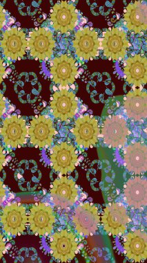 Sevimli çiçek raster deseni. Kahverengi renkli çiçekler. Renkli Yaz Temalı eskiz kalıbı. Düz Çiçek Elementleri Tasarımı.