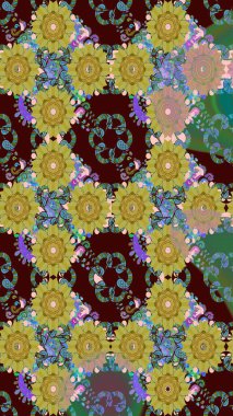 Raster illüstrasyonundaki çiçek desenli çizim. Kahverengi renkli çiçekler. Renkli Yaz Temalı eskiz kalıbı. Düz Çiçek Elementleri Tasarımı.