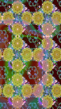 Motley illüstrasyonu. Küçük renkli çiçekler. Küçük çiçekte güzel bir desen. Moda baskıları için zarif bir şablon. Yeşil çiçekli bahar çiçekleri.