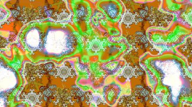 Çiçek desenli çizim. Raster illüstrasyonu. Asya tekstil tarzında. Yeşil renkli çiçekler. Renkli Bahar Teması eskiz kalıbı. Düz Çiçek Elementleri Tasarımı.