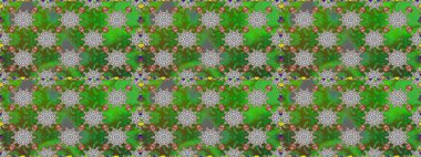 Yeşil ve gri renklere karalamalar çizen kusursuz çiçek deseni. Raster illüstrasyonu.