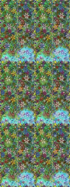 Raster - stok. Suluboya, elle çizilmiş. Kusursuz bir arka plan modeli. Vadinin yeşil renkli çiçekleri.