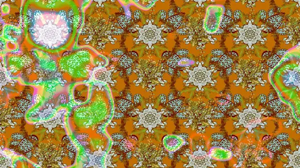 Kahverengi renkte çok kahverengi, zarif küçük çiçekler ve komik böcekler, raster desen, illüstrasyon.