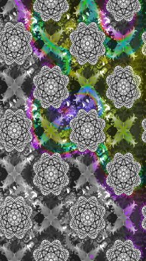 Raster illüstrasyonundaki çiçek desenli çizim. Gri renkli çiçekler.