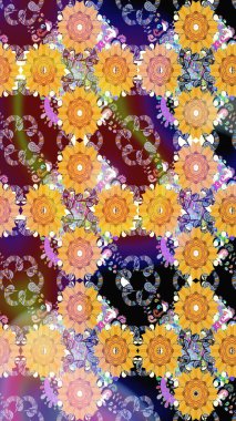 Çiçek buketleriyle klasik bir eskiz şekli. Raster illüstrasyonu. Sarı renklerde.