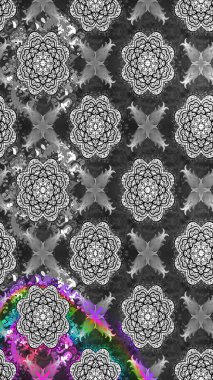 Parlak renkli çiçekleri ve gri renkli yaprakları olan harika bir çiçek deseni. Moda baskıları için zarif bir şablon. Modern çiçek arkaplanı. Halk stili.