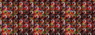 El çizimi çiçekli soyut çizim kalıbı. Raster illüstrasyonu. Siyah renkte çiçekler.