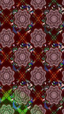 Raster illüstrasyonundaki çiçek desenli çizim. Kahverengi renkte çiçekler.