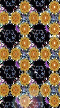 Soyut çiçek çizim kalıbı arka planı. Raster deseni. Raster illüstrasyonu. Siyah renklerde. Küçük çiçekte sevimli çiçek deseni var..