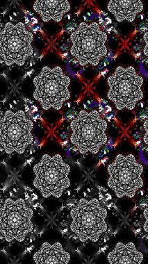 Yapraklı çiçekler ve papatya çiçekli siyah renkte papatyalar. Eskiz arkaplan modeli. Raster - stok.