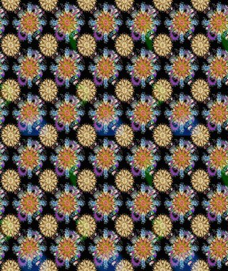 Renkli Bahar Temalı Kusursuz Arkaplan. Raster Modaya uygun kumaş deseni. Düz Çiçek Elementleri Tasarımı. Siyah ve bej renkli şirin çiçek deseni.