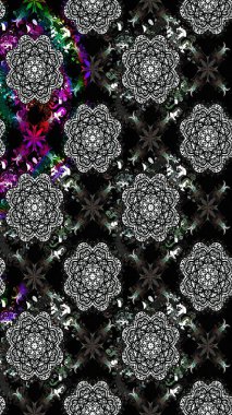 Çiçek buketleriyle klasik bir eskiz şekli. Raster illüstrasyonu. Siyah renklerde.