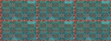 El çizimi çiçekli, pürüzsüz bir desen. Tekstil, kumaş, ambalaj, hatıra defteri için hoş bir çiçek arkaplanı. Çocuksu tasarım. Mavi ve yeşil arkaplanda.