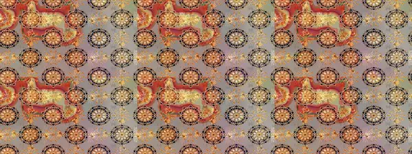 Gri ve bej renkli Asya tekstili. Suluboya çiçekli çiçek deseni. Raster illüstrasyonu.