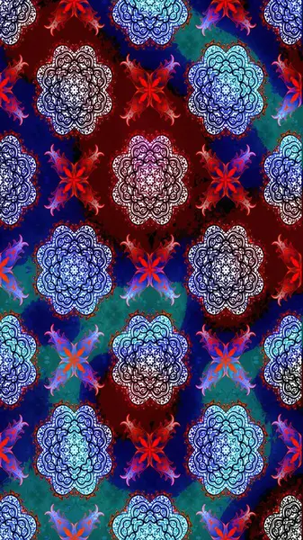 Tropik çiçek desenleri. Raster illüstrasyonu. Mavi renkte çiçekler.