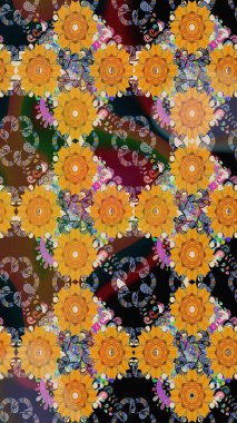 Soyut çiçek çizim kalıbı arka planı. Raster deseni. Raster illüstrasyonu. Sarı renklerde. Küçük çiçekte sevimli çiçek deseni var..