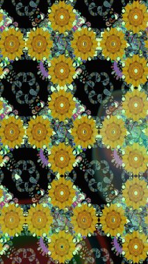 Raster illüstrasyonundaki çiçek desenli çizim. Yeşil renkte çiçekler.