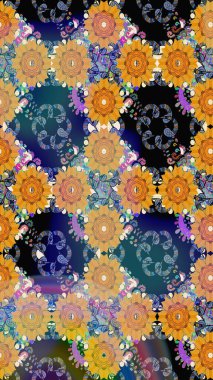 Mavi renkli bitkilerden oluşan parlak çiçekli çizim deseni.