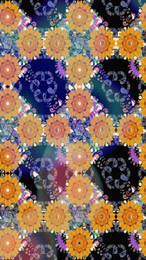 Sevimli çiçek raster deseni. Mavi renkli çiçekler. Renkli Yaz Temalı eskiz kalıbı. Düz Çiçek Elementleri Tasarımı.