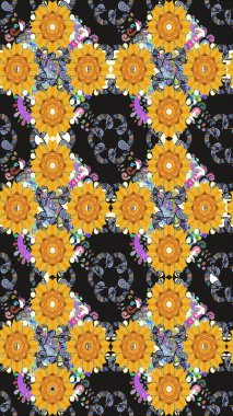 Sevimli çiçek raster deseni. Modaya uygun kumaş deseni. Renkli Yaz Temalı eskiz kalıbı. Düz Çiçek Elementleri Tasarımı.