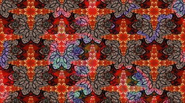 Çiçeksel fantezi tasarımı ve parlak bir arka plan çizimi. Renkli Bahar Teması eskiz kalıbı. Düz Çiçek Elementleri Tasarımı.